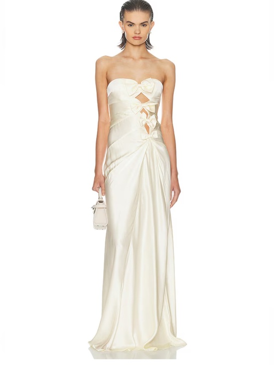 Helsa Dresses & Skirts - HELSA The Silk Faye Dress Egg Shell Strapless Ivory Satin bow Gown Revolve S